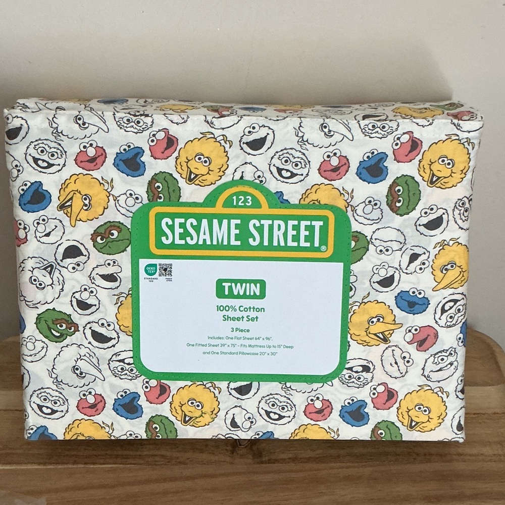 Sesame Street Colorful Twin Sheet Set- Featuring Iconic Classic Characters